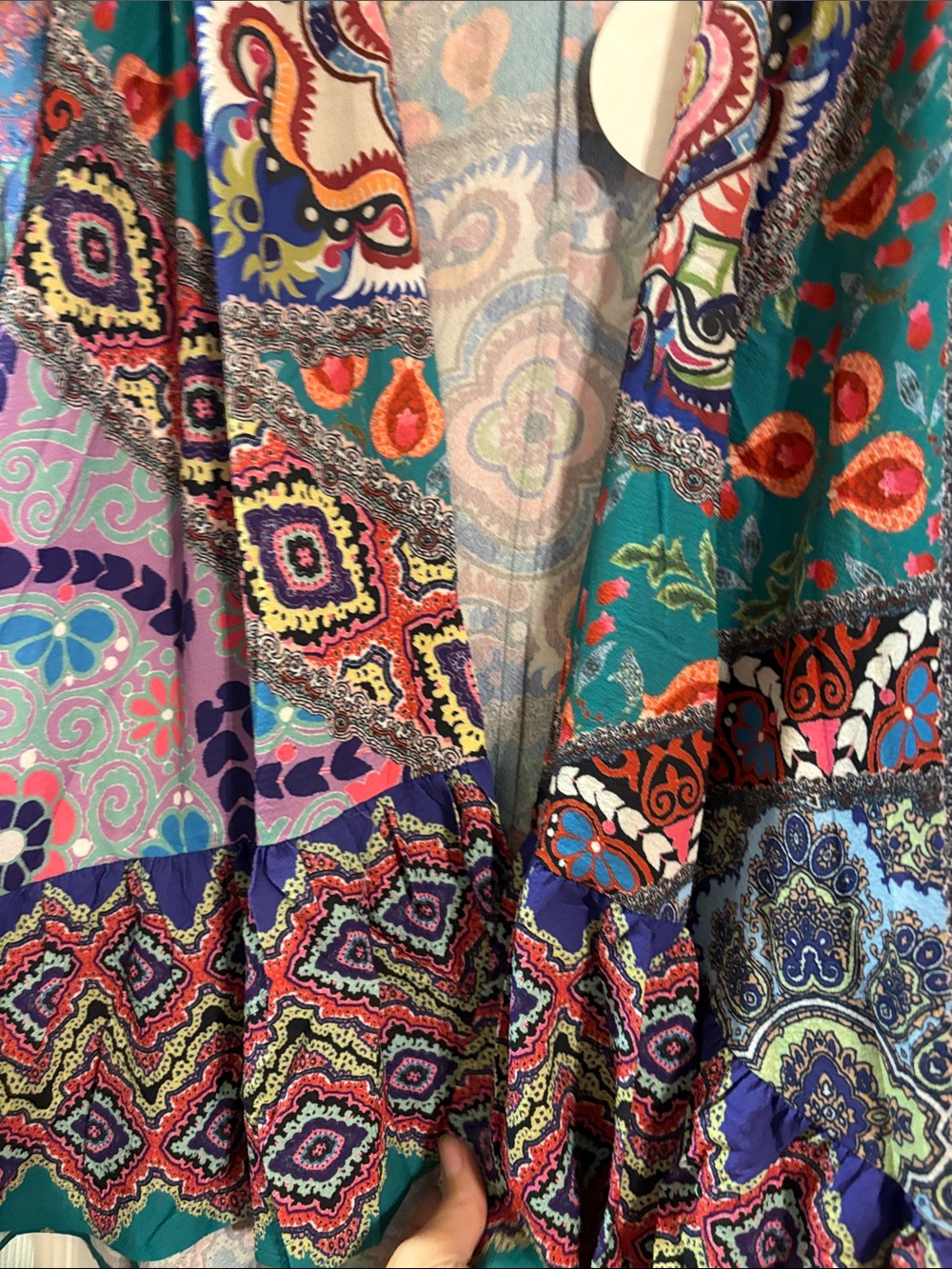 Umgee Multicolor Boho Patchwork Kimono - Teal, Purple & Pink Accents - Picture 3 of 4